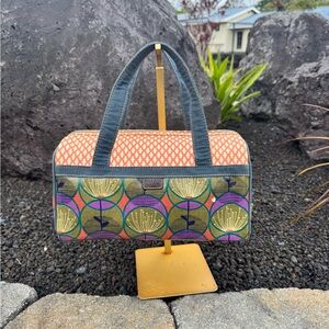 Fossil Key Per Canvas Satchel Mini Tote Multicolor Floral Jeans Double Straps